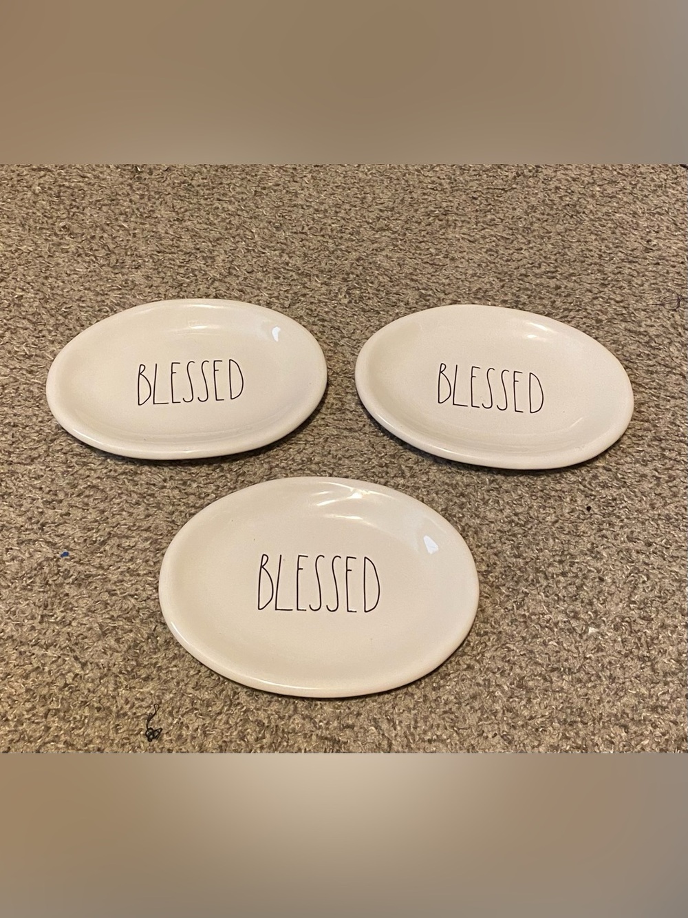 Rae Dunn Set of 3 Dessert Cream Ceramic Plates with 'Blessed' Inscription